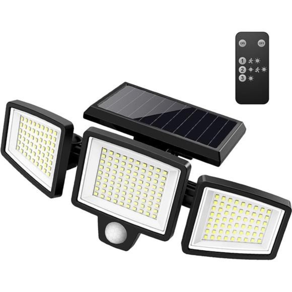Solar Outdoor Lights 2500LM 210 LED Security Lights with Remote Control,3 Heads - Picture 1 of 5